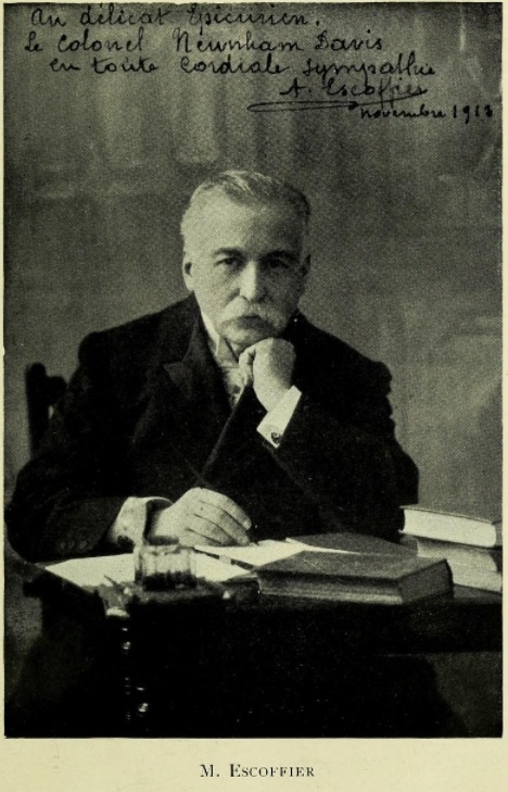 Portrait photograph of the French chef Auguste Escoffier, who systematized the kitchen brigade and mise en place at the Savoy Hotel